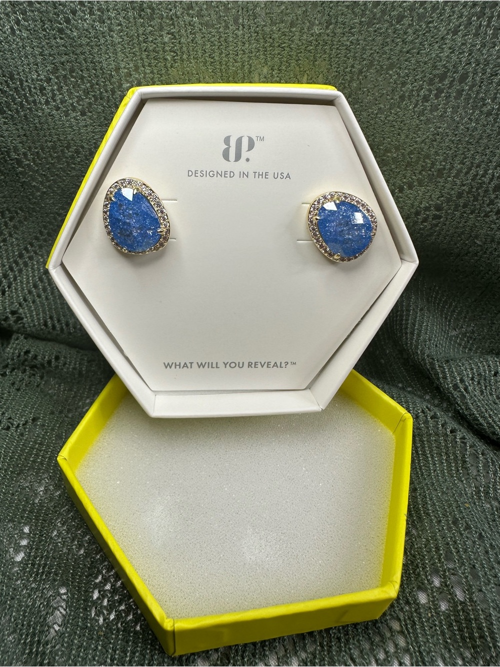 Bomb Party "The Power Pair" ER30406 Aqua Blue Ice Crystal on Gold Plating